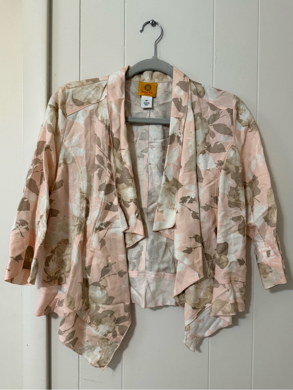 Ruby Rd. Petite Blush Pink and Beige Floral Draped Kimono
